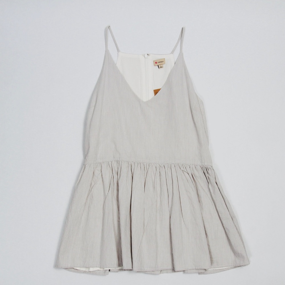 Cremieux Tank ZIP Back Peplum Grey Ticking Large